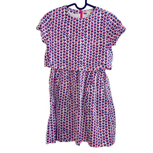2/$15 Crewcuts girls 12 short dress blue pink hearts elastic waist back zipper - Picture 1 of 9